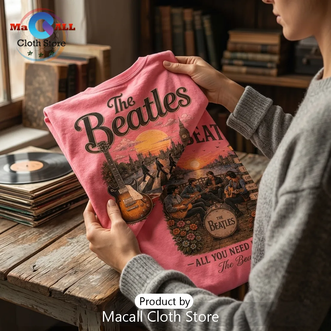 Premium The Beatles Pink Retro Vintage T-Shirt Premium The Beatles Pink Retro Vintage T-Shirt