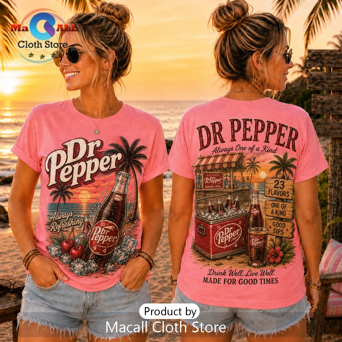 Dr Pepper Beach Vibes Pink T-Shirt Dr Pepper Beach Vibes Pink T-Shirt