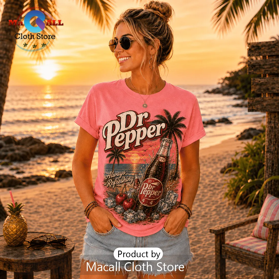 Dr Pepper Beach Vibes Pink T-Shirt Dr Pepper Beach Vibes Pink T-Shirt