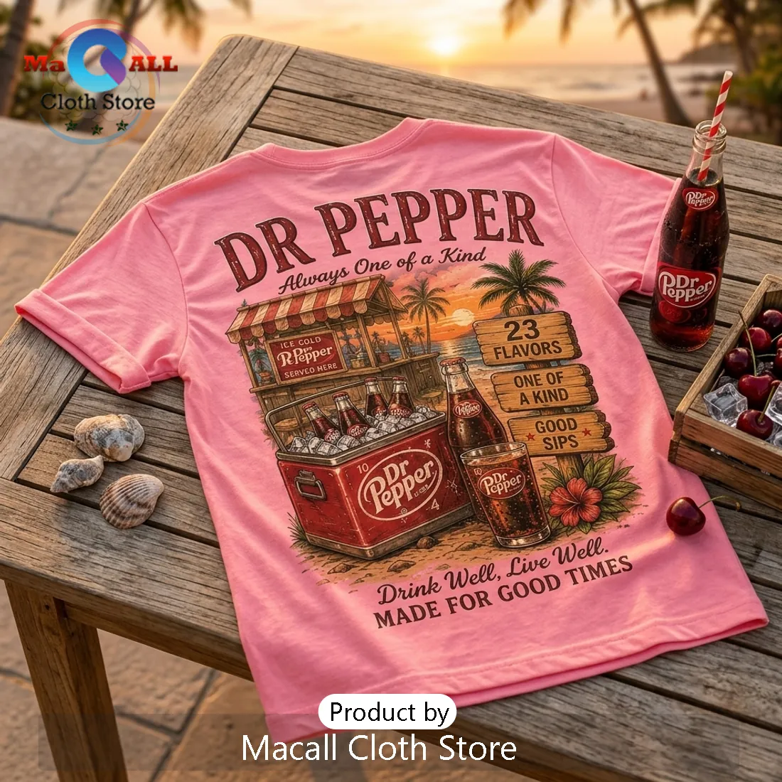 Dr Pepper Beach Vibes Pink T-Shirt Dr Pepper Beach Vibes Pink T-Shirt