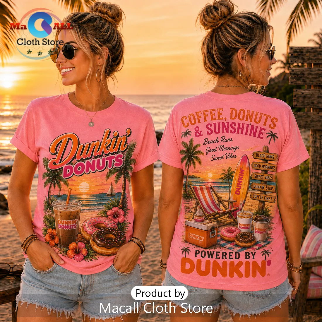Dunkin Donuts Beach Vibes Pink T-Shirt Dunkin Donuts Beach Vibes Pink T-Shirt