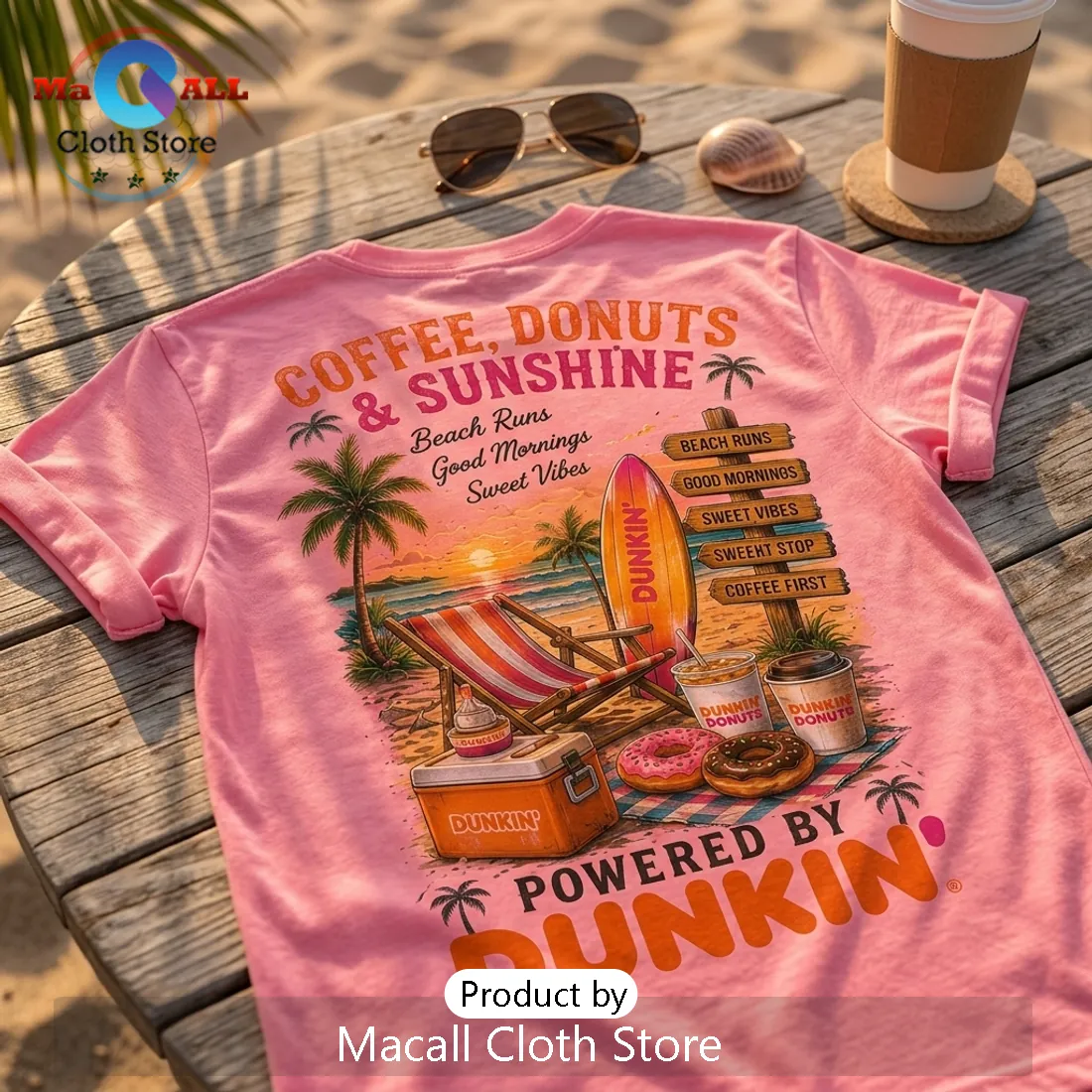 Dunkin Donuts Beach Vibes Pink T-Shirt Dunkin Donuts Beach Vibes Pink T-Shirt