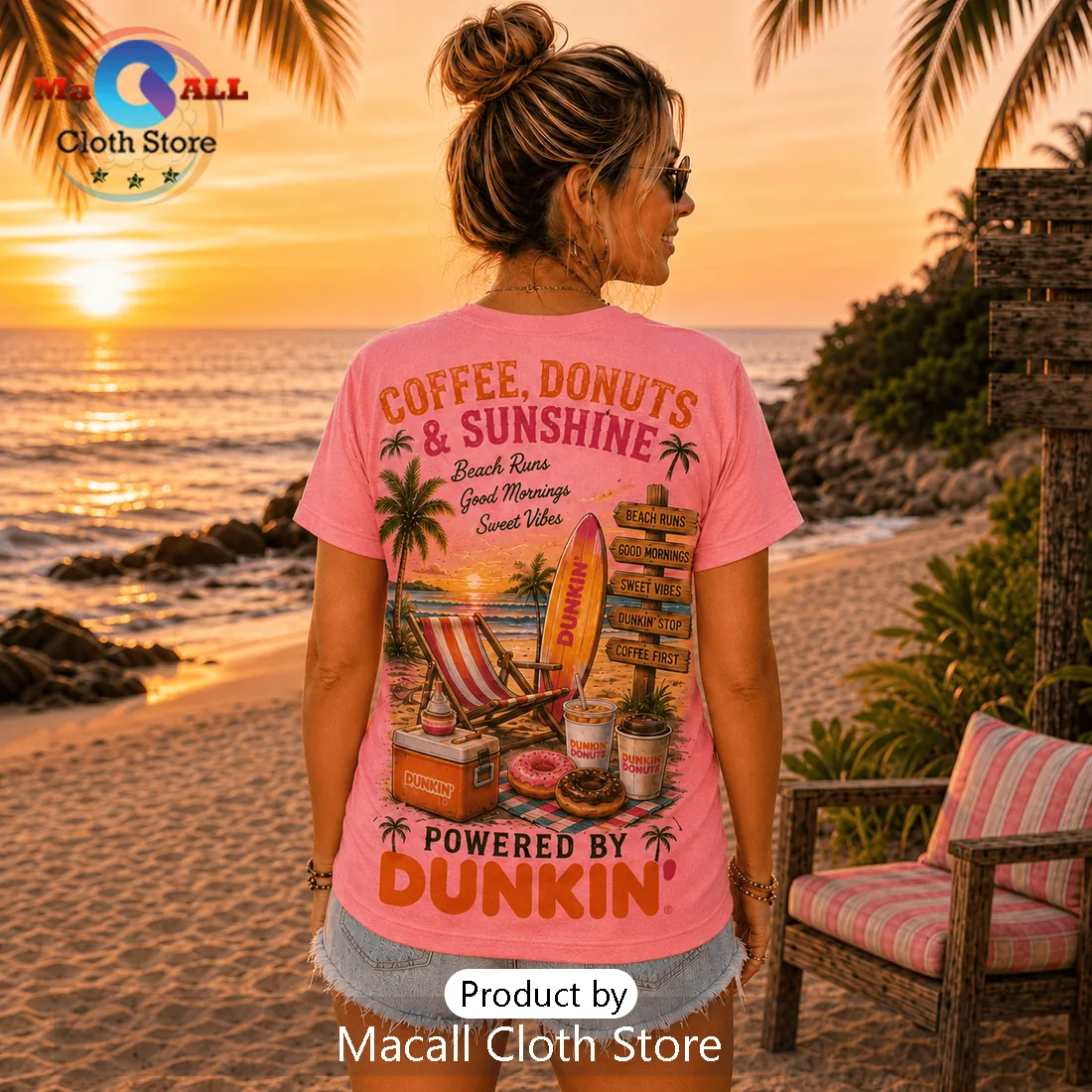 Dunkin Donuts Beach Vibes Pink T-Shirt Dunkin Donuts Beach Vibes Pink T-Shirt