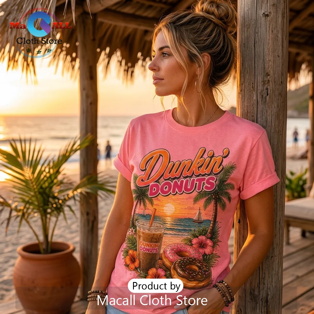 Dunkin Donuts Beach Vibes Pink T-Shirt Dunkin Donuts Beach Vibes Pink T-Shirt