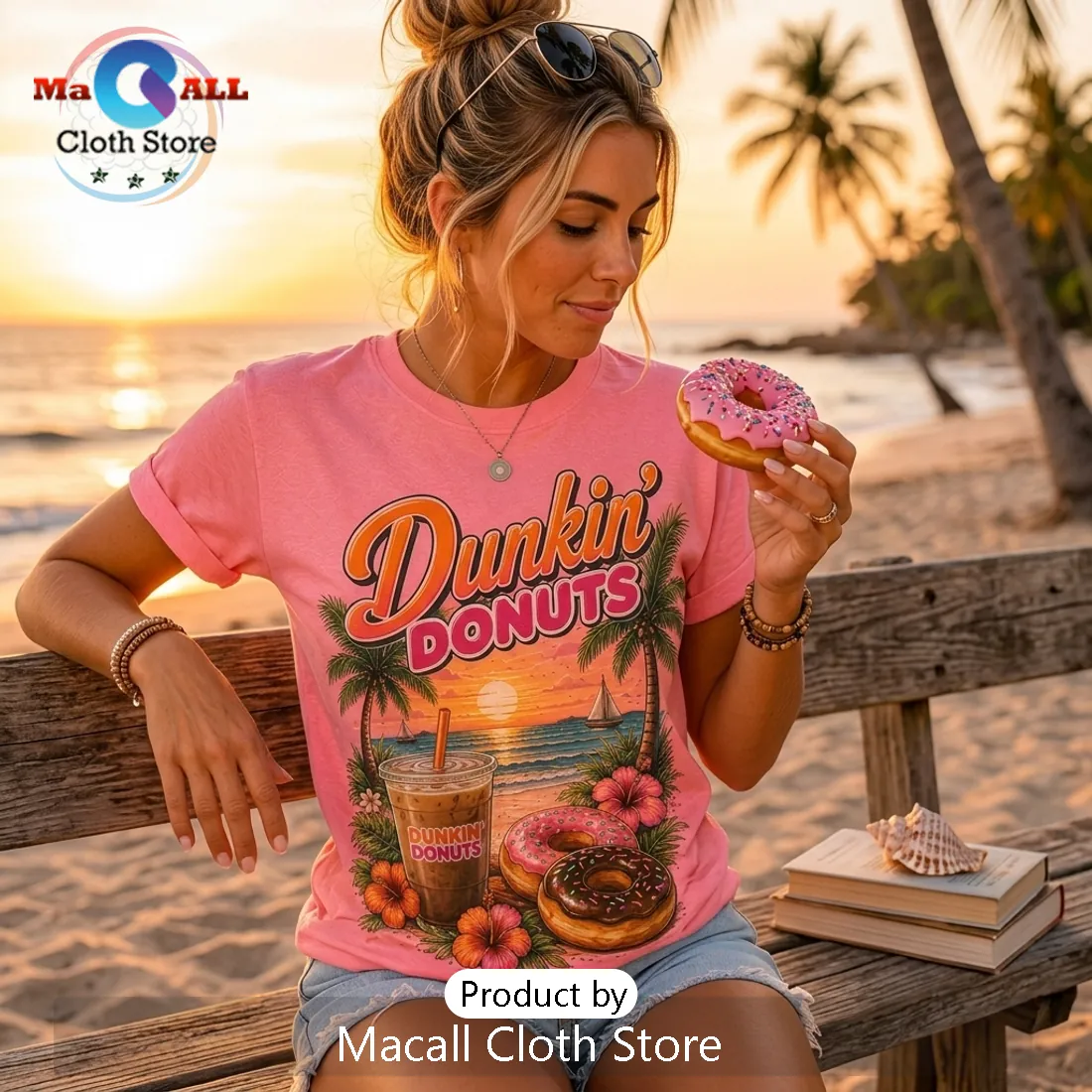 Dunkin Donuts Beach Vibes Pink T-Shirt Dunkin Donuts Beach Vibes Pink T-Shirt