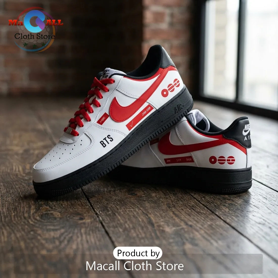 BTS x FC Bayern Munich Red White Air Force 1 Sneakers BTS x FC Bayern Munich Red White Air Force 1 Sneakers