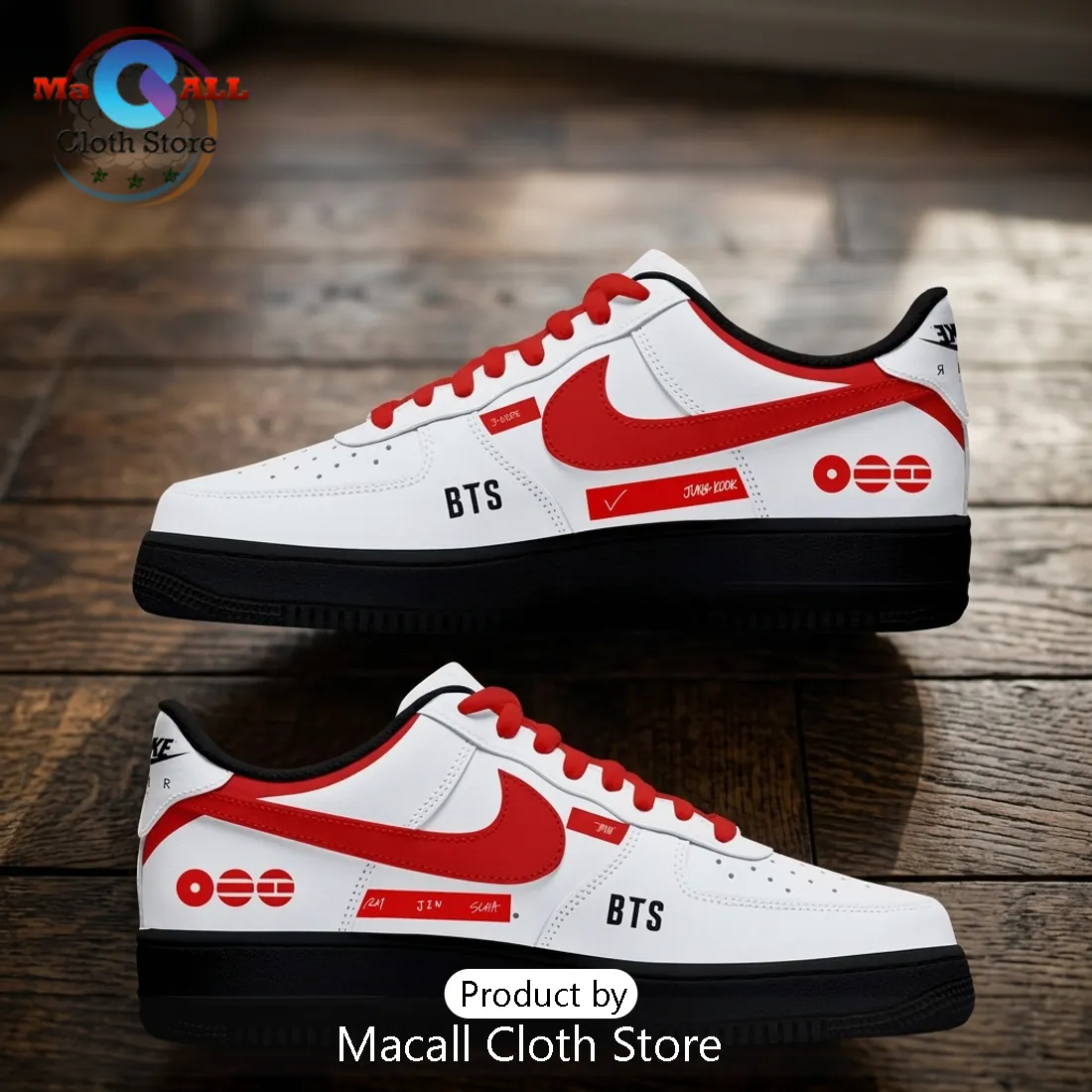 BTS x FC Bayern Munich Red White Air Force 1 Sneakers BTS x FC Bayern Munich Red White Air Force 1 Sneakers