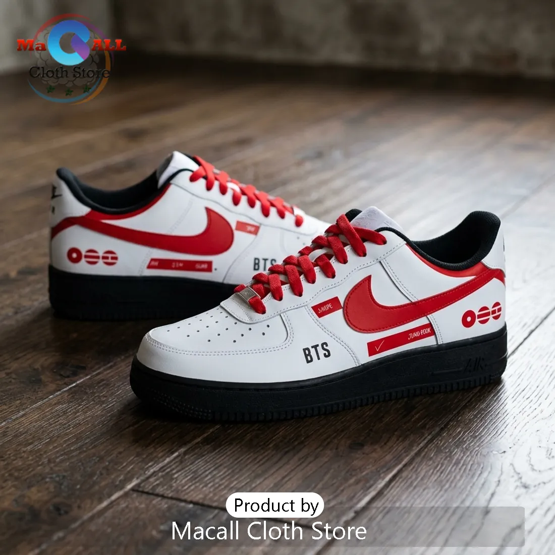 BTS x FC Bayern Munich Red White Air Force 1 Sneakers BTS x FC Bayern Munich Red White Air Force 1 Sneakers