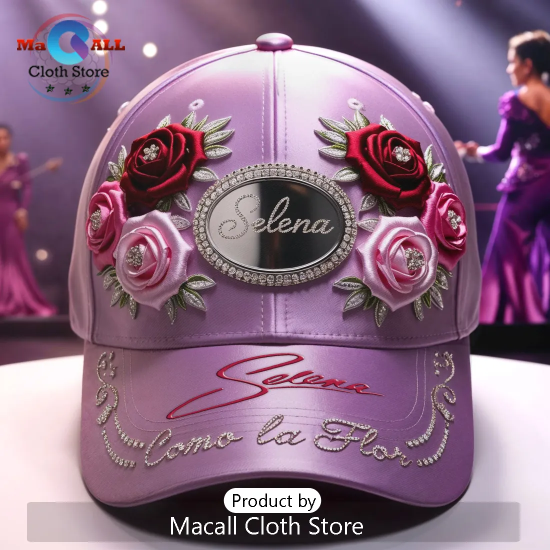 Selena Rhinestone Floral Embellished Satin Baseball Cap Selena Rhinestone Floral Embellished Satin Baseball Cap