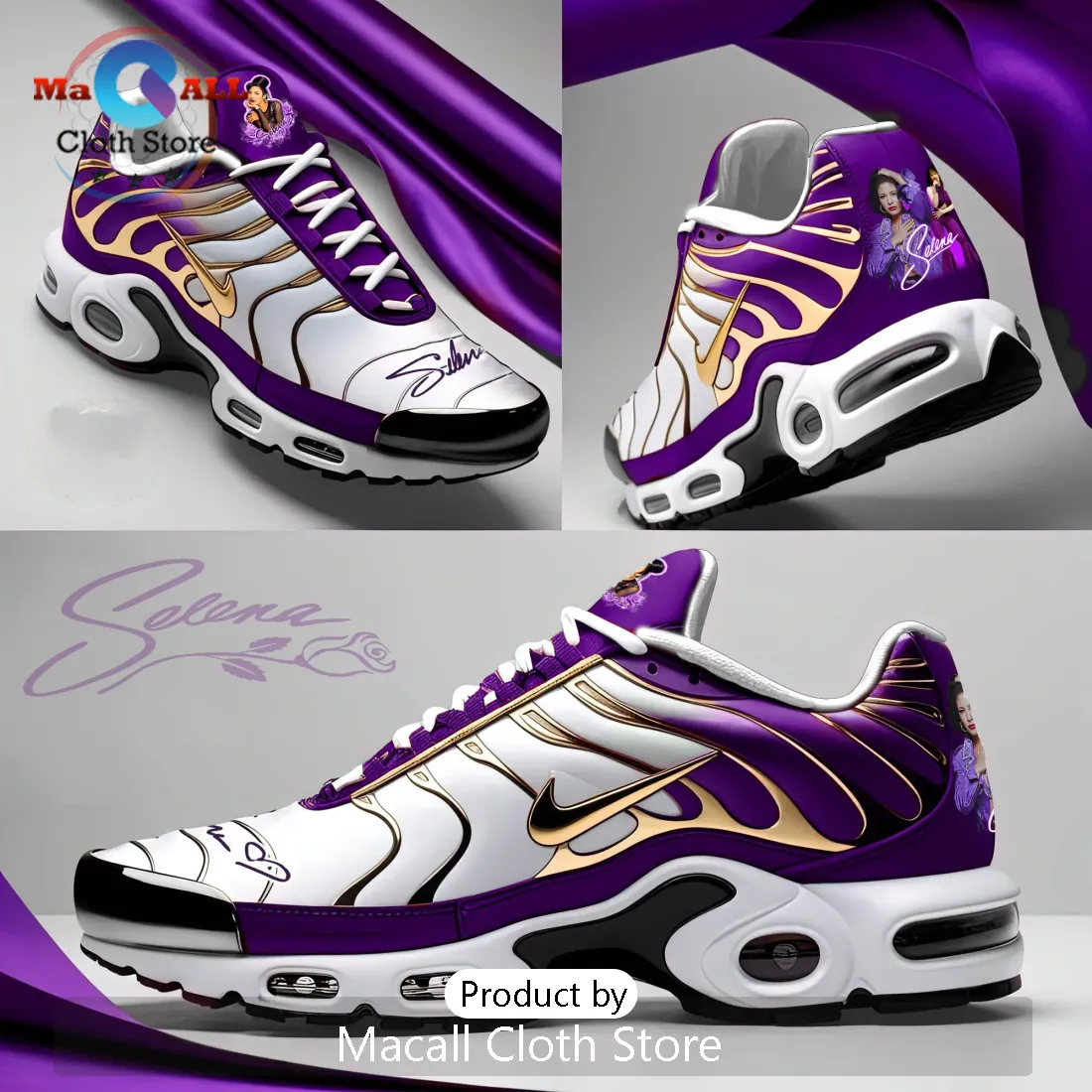 Selena Tribute Purple Gold Air Max Plus Running Shoes