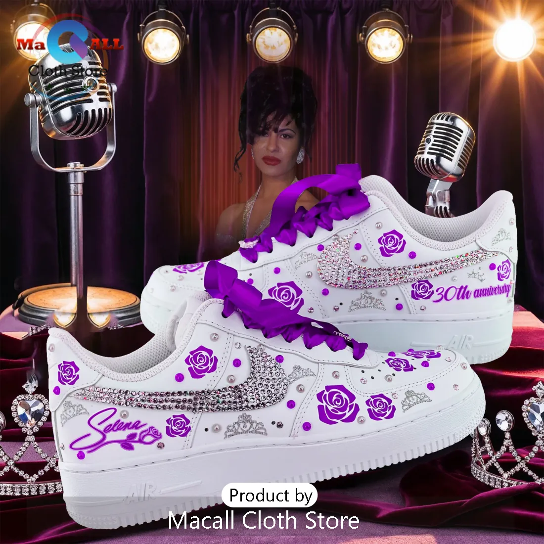 Selena 30th Anniversary White Crystal Air Force 1 Sneakers Selena 30th Anniversary White Crystal Air Force 1 Sneakers