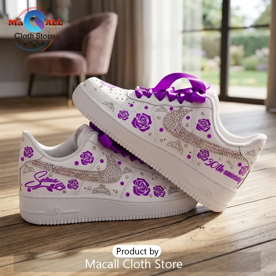 Selena 30th Anniversary White Crystal Air Force 1 Sneakers Selena 30th Anniversary White Crystal Air Force 1 Sneakers