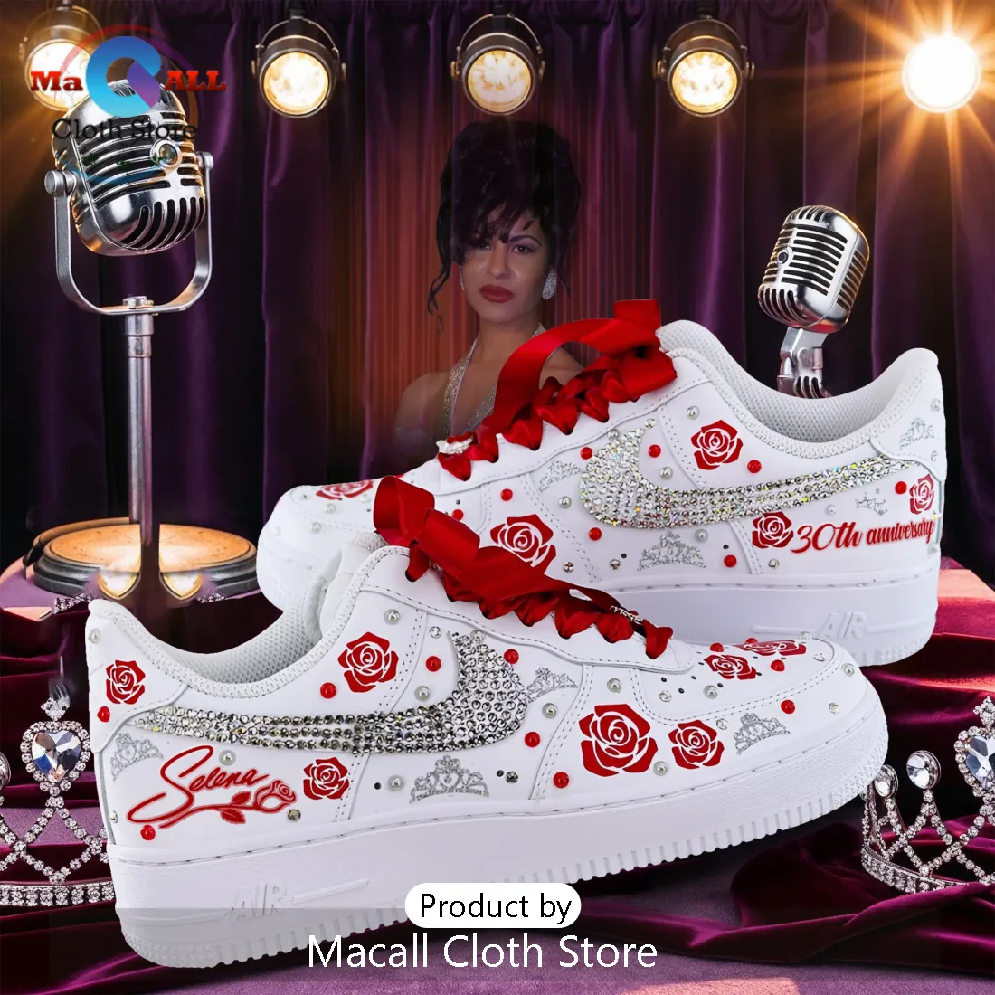 Selena 30th Anniversary Rose White Air Force 1 Sneakers Selena 30th Anniversary Rose White Air Force 1 Sneakers