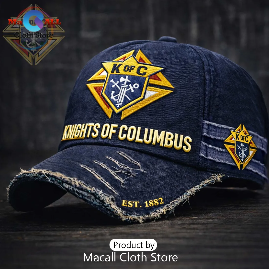 Knights of Columbus Est 1882 Navy Blue Distressed Baseball Cap Knights of Columbus Est 1882 Navy Blue Distressed Baseball Cap