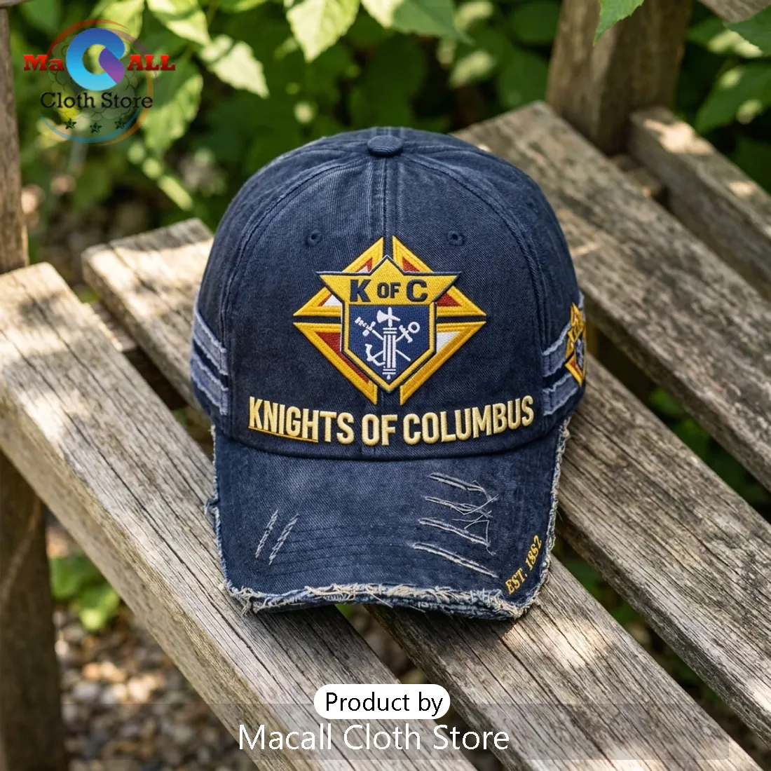 Knights of Columbus Est 1882 Navy Blue Distressed Baseball Cap Knights of Columbus Est 1882 Navy Blue Distressed Baseball Cap