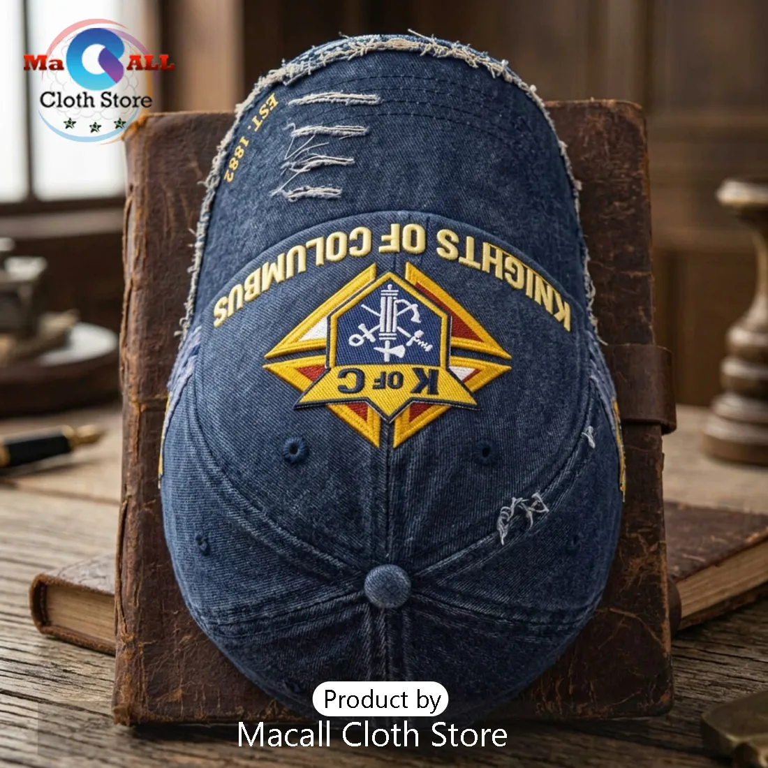 Knights of Columbus Est 1882 Navy Blue Distressed Baseball Cap Knights of Columbus Est 1882 Navy Blue Distressed Baseball Cap