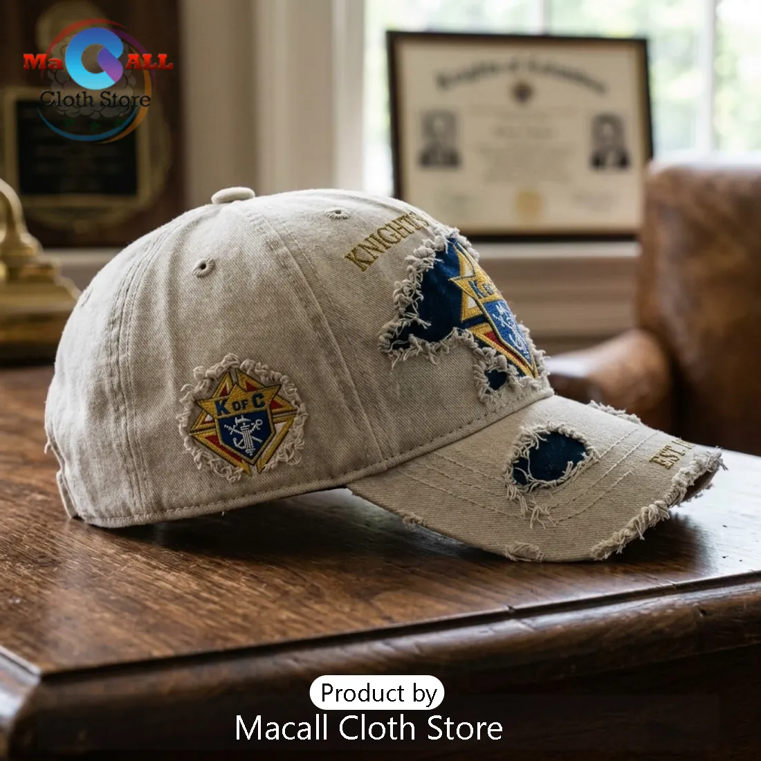 Knights of Columbus Distressed Beige Cap Knights of Columbus Distressed Beige Cap