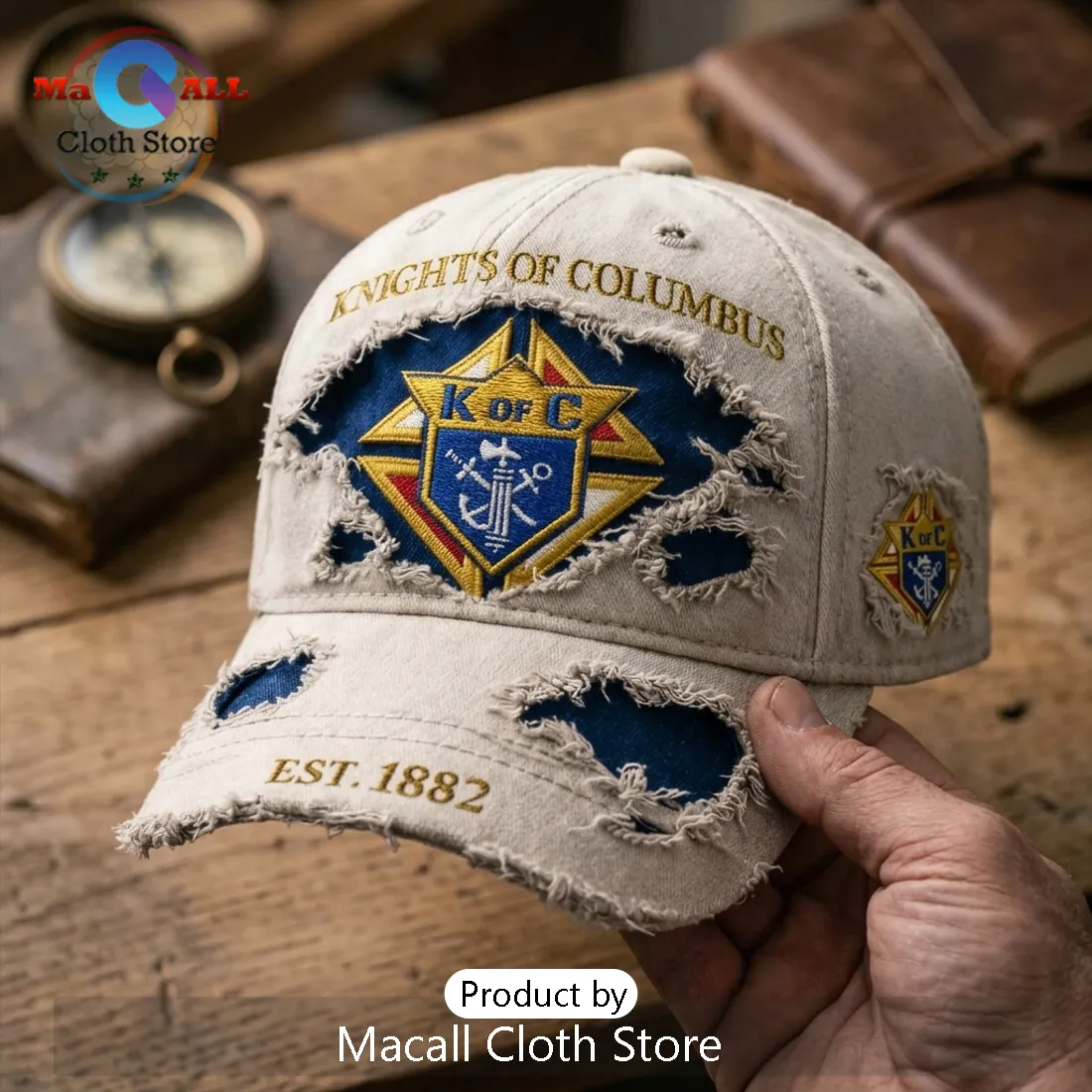 Knights of Columbus Distressed Beige Cap Knights of Columbus Distressed Beige Cap
