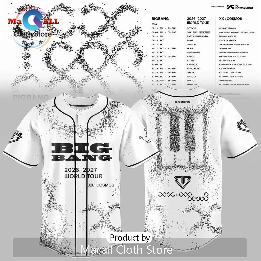 Bigbang XX Cosmos 2026 World Tour White Baseball Jersey Bigbang XX Cosmos 2026 World Tour White Baseball Jersey