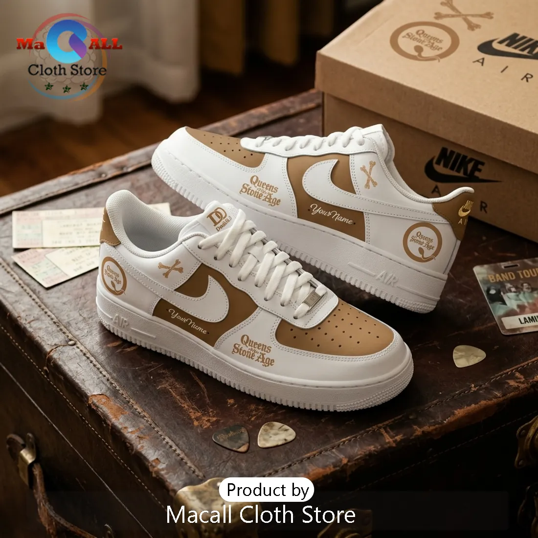 Queens of the Stone Age Desert Nights Tan Air Force 1 Sneakers Queens of the Stone Age Desert Nights Tan Air Force 1 Sneakers