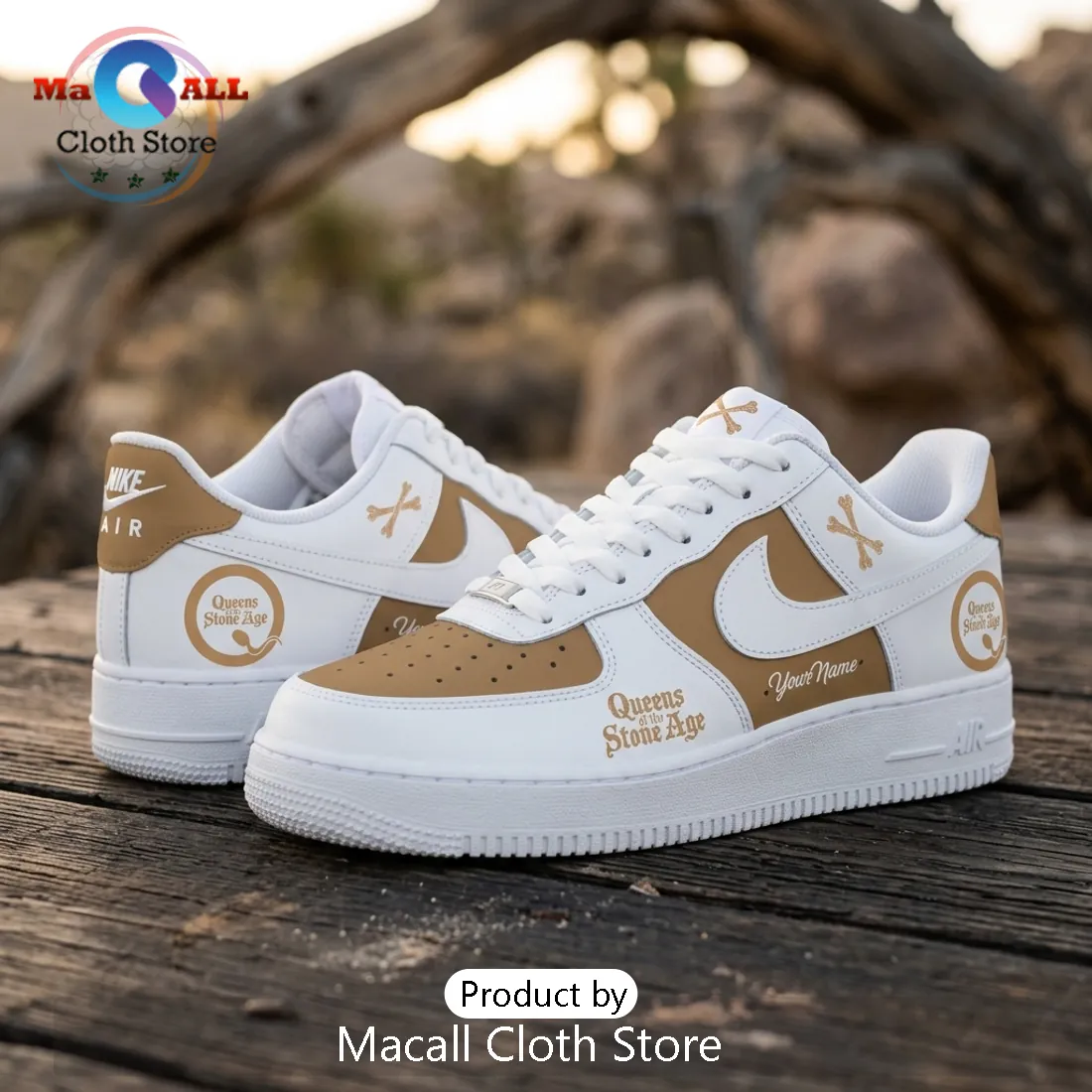 Queens of the Stone Age Desert Nights Tan Air Force 1 Sneakers Queens of the Stone Age Desert Nights Tan Air Force 1 Sneakers