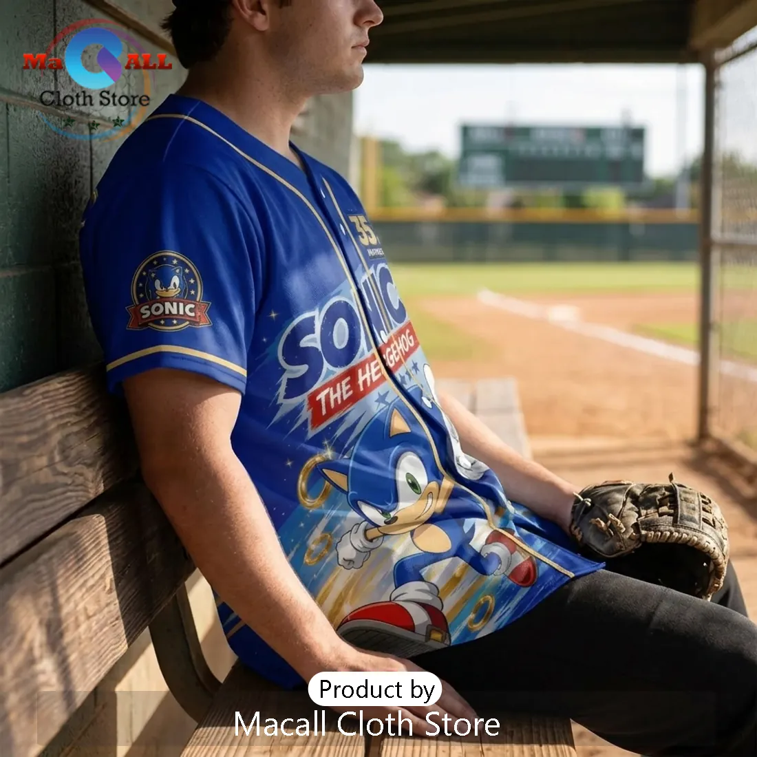 Sonic The Hedgehog 35th Anniversary Blue Baseball Jersey Sonic The Hedgehog 35th Anniversary Blue Baseball Jersey