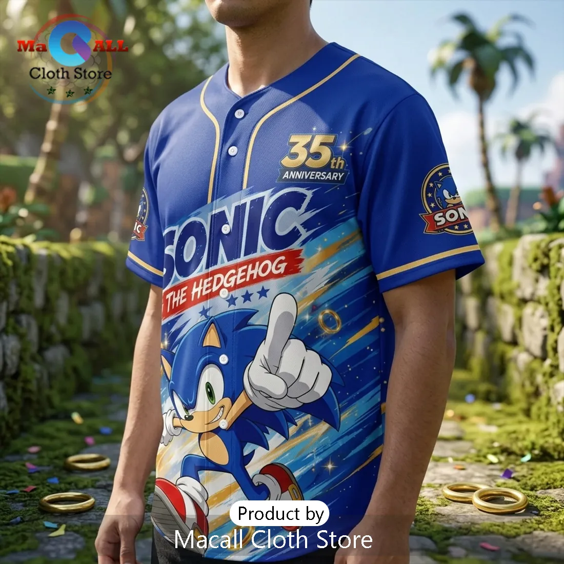 Sonic The Hedgehog 35th Anniversary Blue Baseball Jersey Sonic The Hedgehog 35th Anniversary Blue Baseball Jersey