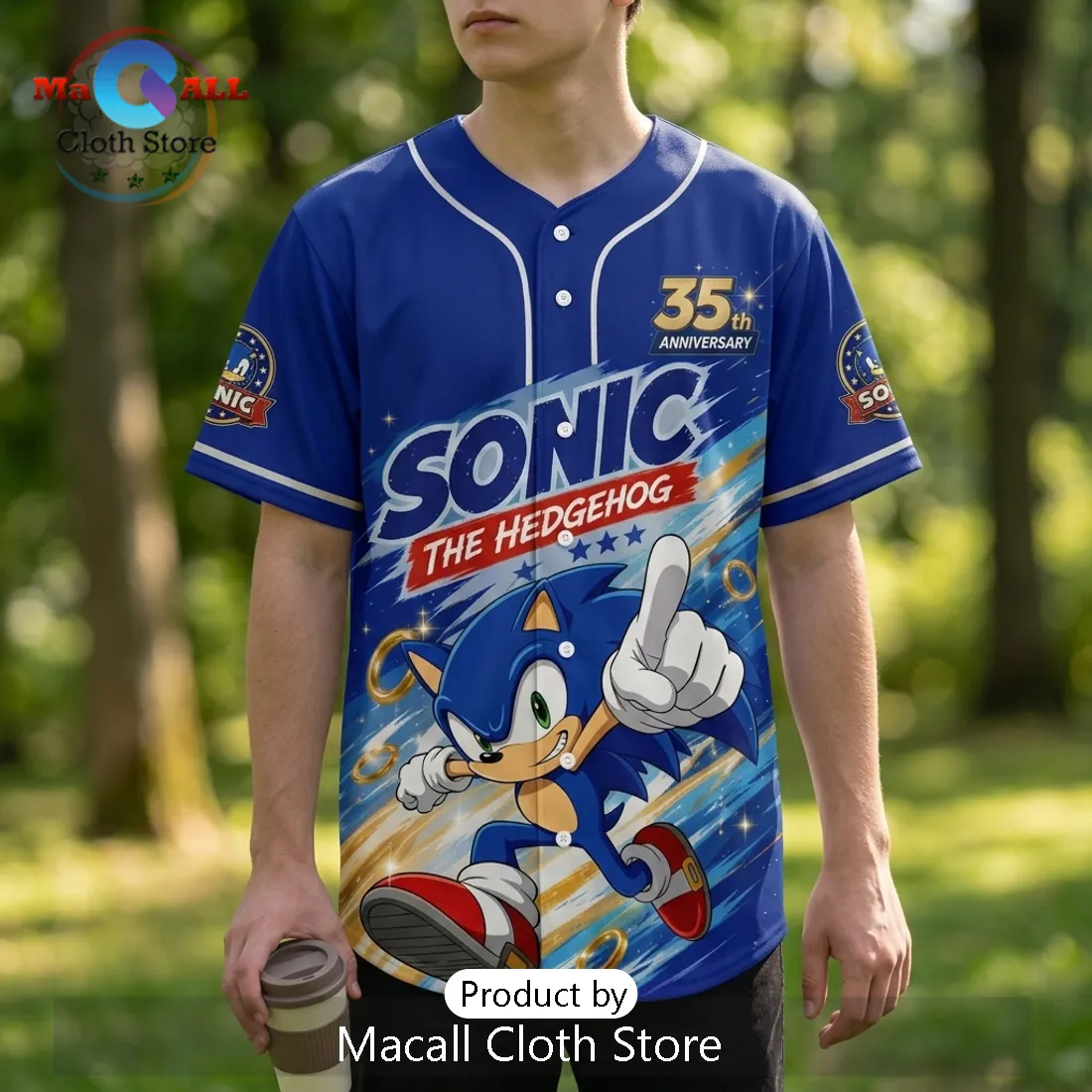 Sonic The Hedgehog 35th Anniversary Blue Baseball Jersey Sonic The Hedgehog 35th Anniversary Blue Baseball Jersey