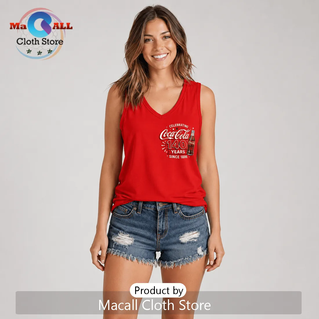Coca Cola 140th Anniversary V-Neck Tank Top Coca Cola 140th Anniversary V-Neck Tank Top