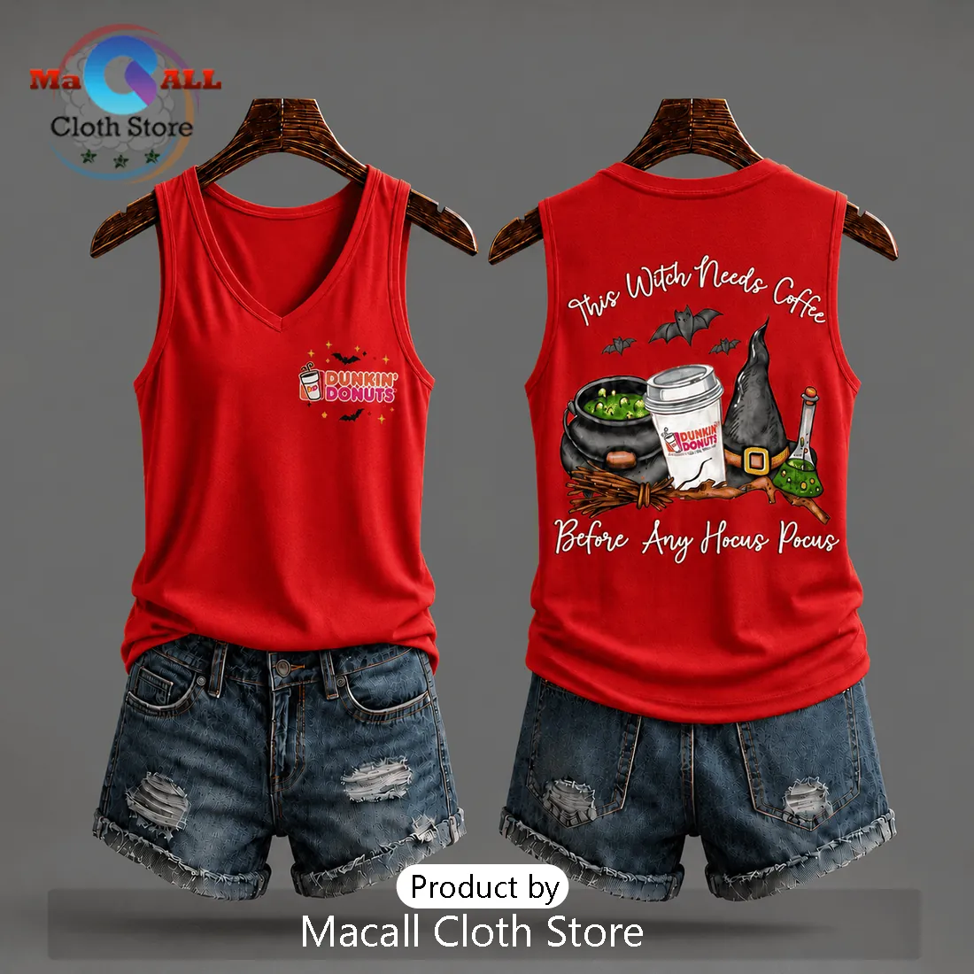 Dunkin Donuts Halloween Witch V-Neck Tank Top Dunkin Donuts Halloween Witch V-Neck Tank Top