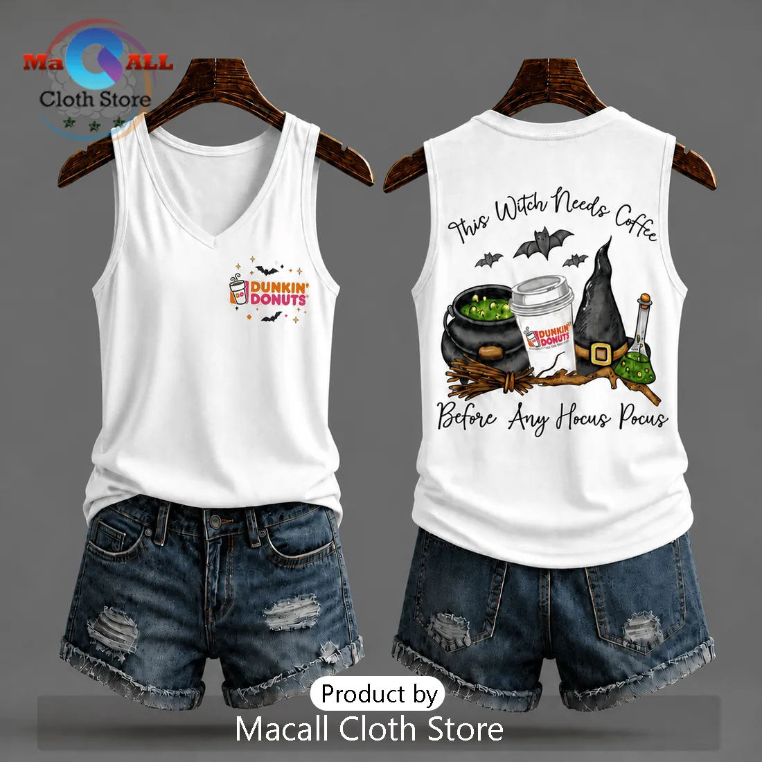 Dunkin Donuts Halloween Witch V-Neck Tank Top Dunkin Donuts Halloween Witch V-Neck Tank Top