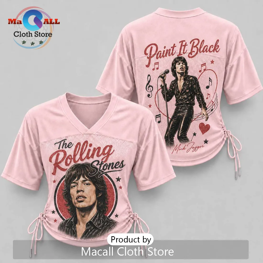 The Rolling Stones Mick Jagger Pink Paint It Black Lace-Up Jersey The Rolling Stones Mick Jagger Pink Paint It Black Lace-Up Jersey