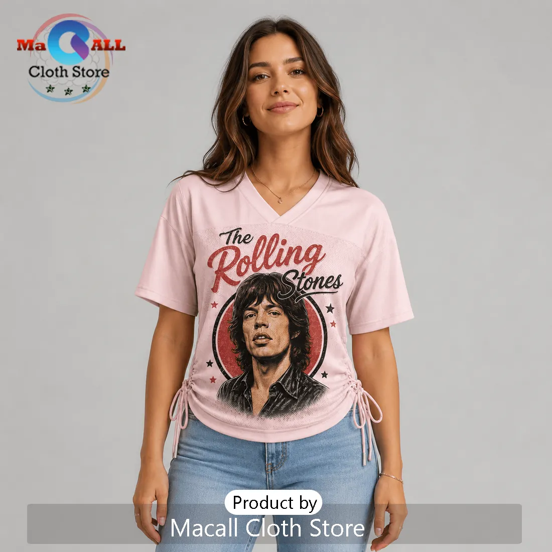 The Rolling Stones Mick Jagger Pink Paint It Black Lace-Up Jersey The Rolling Stones Mick Jagger Pink Paint It Black Lace-Up Jersey