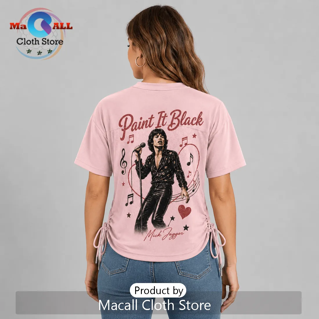 The Rolling Stones Mick Jagger Pink Paint It Black Lace-Up Jersey The Rolling Stones Mick Jagger Pink Paint It Black Lace-Up Jersey