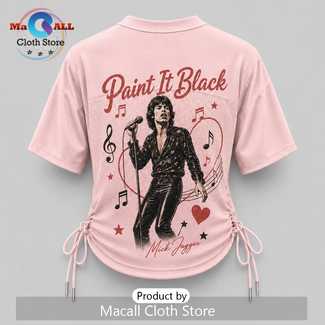 The Rolling Stones Mick Jagger Pink Paint It Black Lace-Up Jersey The Rolling Stones Mick Jagger Pink Paint It Black Lace-Up Jersey