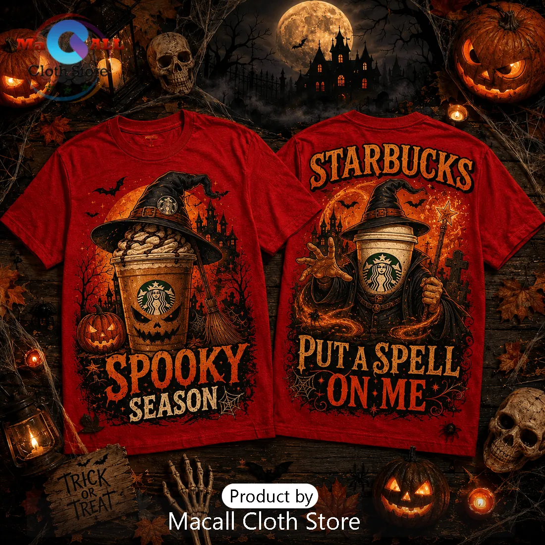 Starbucks Witch Hat Pumpkin Halloween Red T-Shirt Starbucks Witch Hat Pumpkin Halloween Red T-Shirt