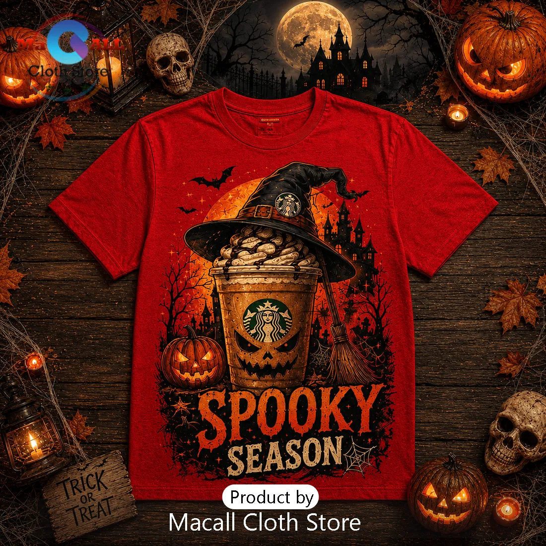 Starbucks Witch Hat Pumpkin Halloween Red T-Shirt Starbucks Witch Hat Pumpkin Halloween Red T-Shirt