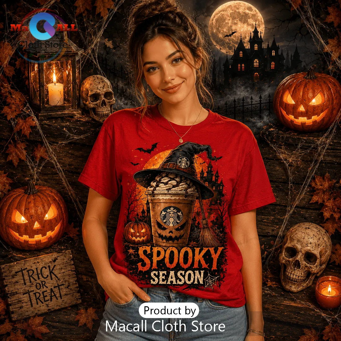 Starbucks Witch Hat Pumpkin Halloween Red T-Shirt Starbucks Witch Hat Pumpkin Halloween Red T-Shirt