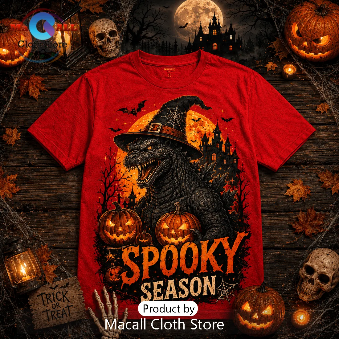 Godzilla Halloween Spooky Season Red T-Shirt Godzilla Halloween Spooky Season Red T-Shirt
