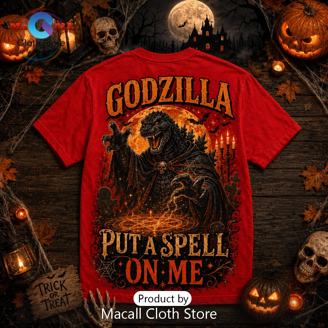 Godzilla Halloween Spooky Season Red T-Shirt Godzilla Halloween Spooky Season Red T-Shirt