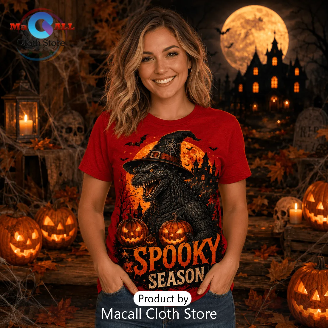 Godzilla Halloween Spooky Season Red T-Shirt Godzilla Halloween Spooky Season Red T-Shirt