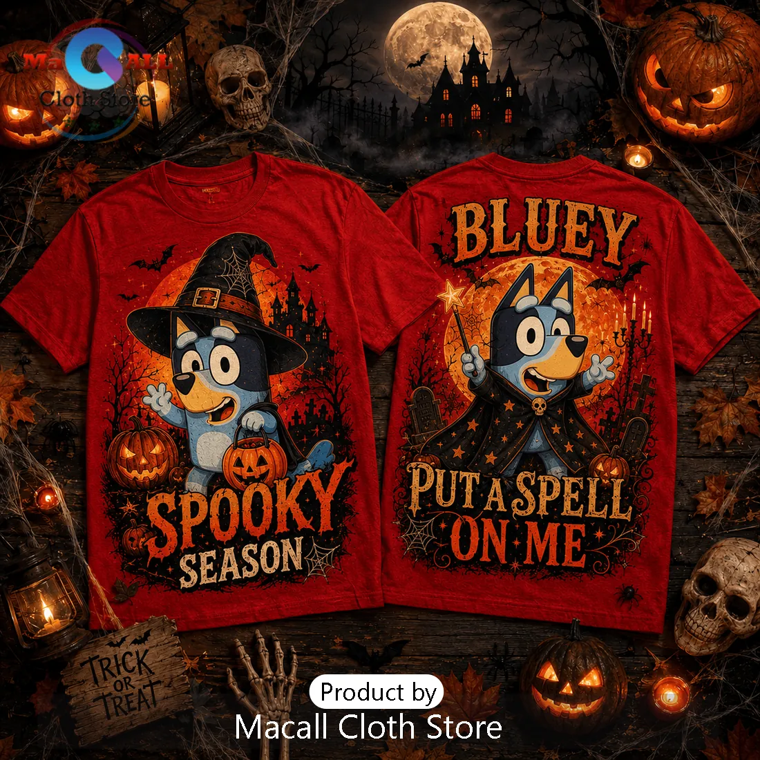 Bluey Halloween Spooky Season Red T-Shirt Bluey Halloween Spooky Season Red T-Shirt
