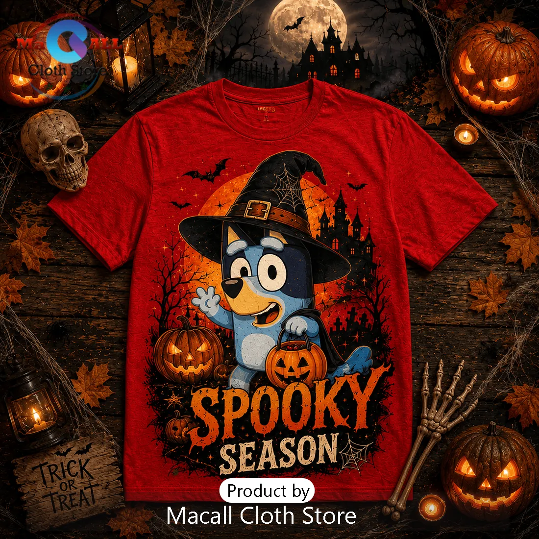 Bluey Halloween Spooky Season Red T-Shirt Bluey Halloween Spooky Season Red T-Shirt
