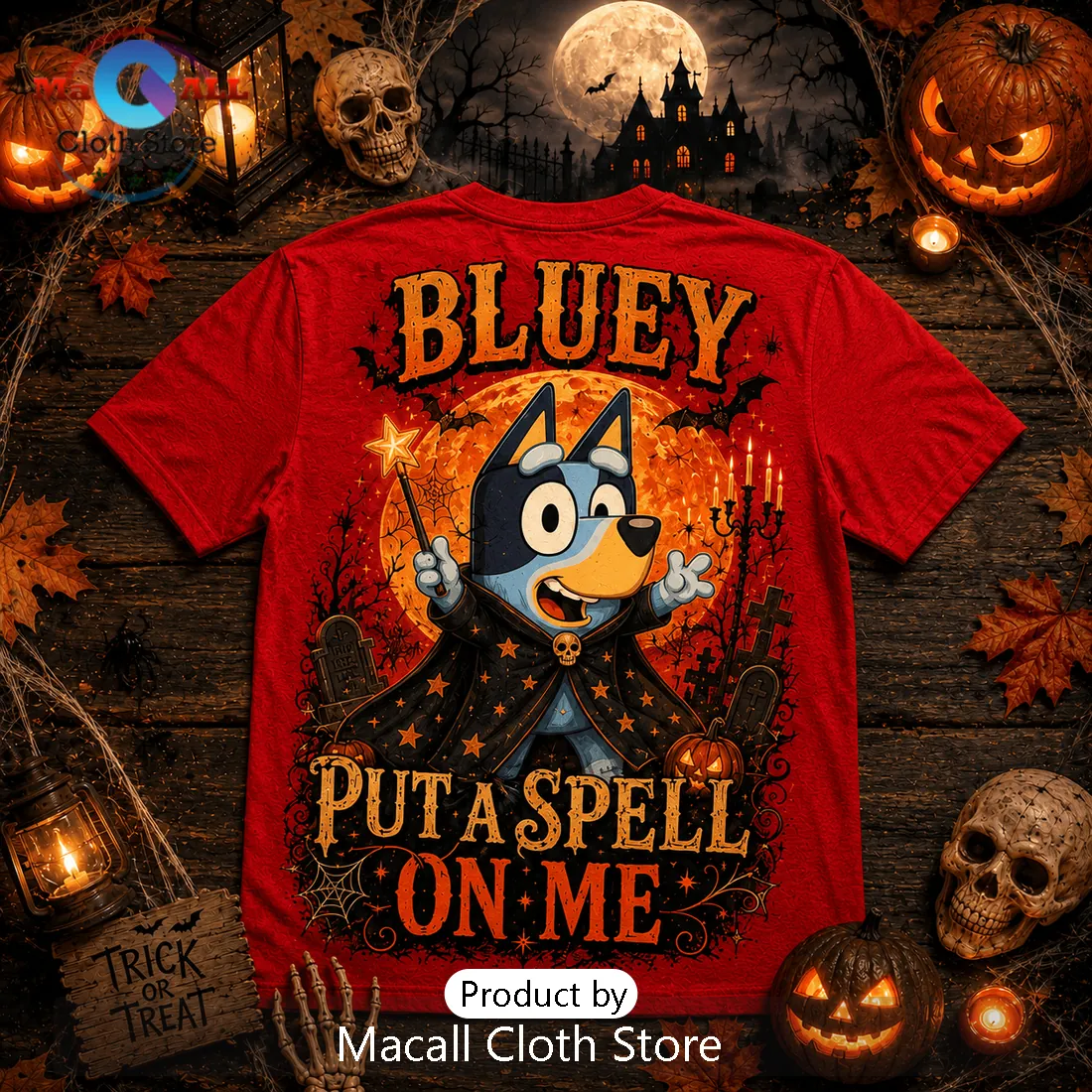Bluey Halloween Spooky Season Red T-Shirt Bluey Halloween Spooky Season Red T-Shirt