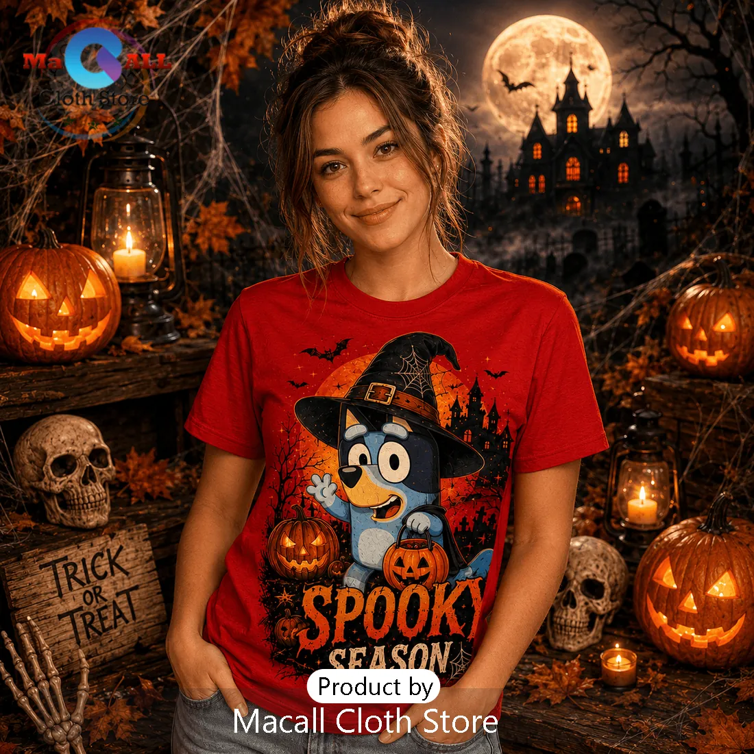 Bluey Halloween Spooky Season Red T-Shirt Bluey Halloween Spooky Season Red T-Shirt