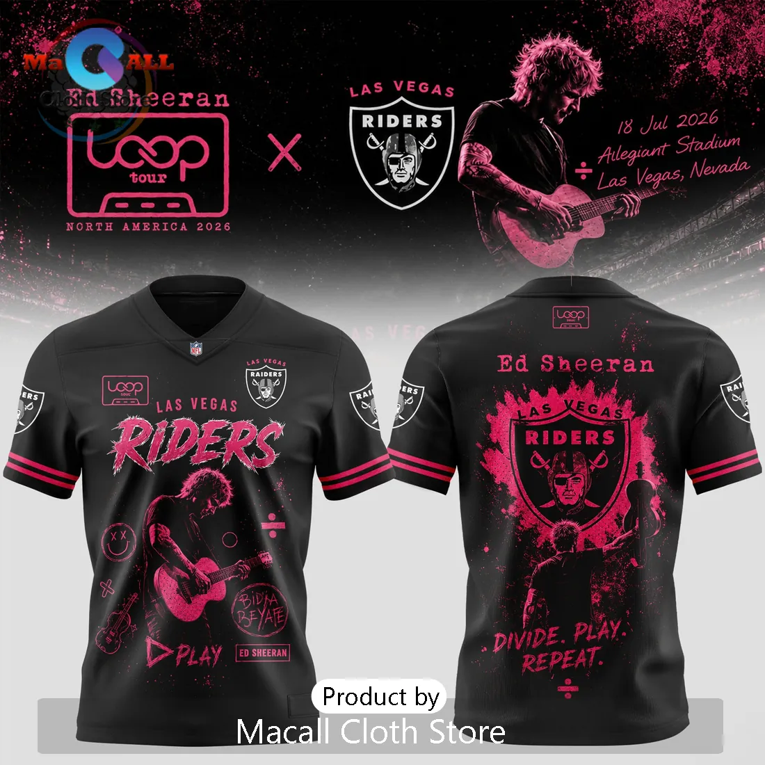 Ed Sheeran Las Vegas Raiders Loop Tour 2026 Football Jersey Ed Sheeran Las Vegas Raiders Loop Tour 2026 Football Jersey