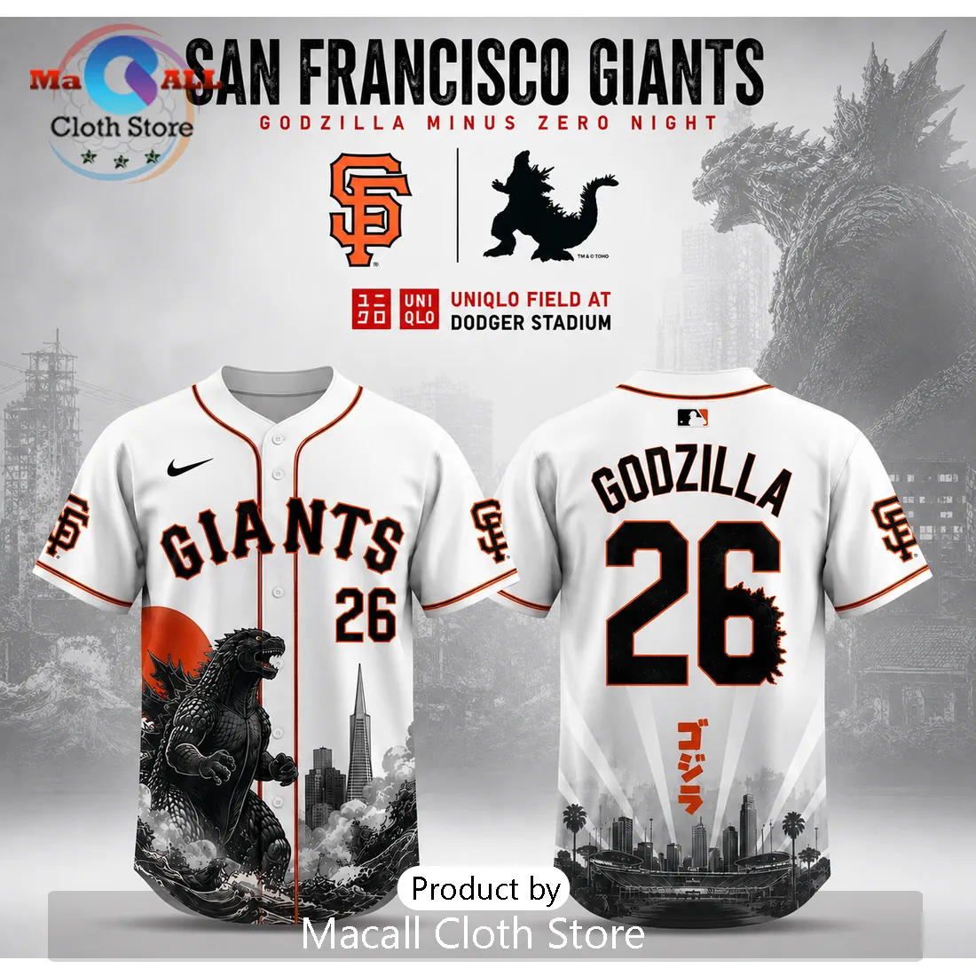 San Francisco Giants x Godzilla Minus One Baseball Jersey San Francisco Giants x Godzilla Minus One Baseball Jersey