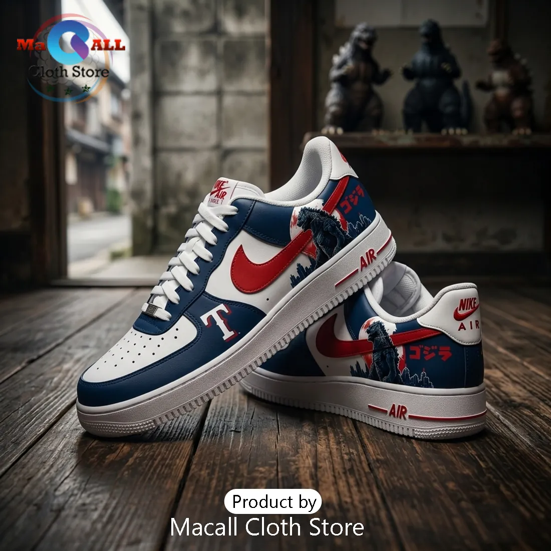 Texas Rangers Godzilla Minus One Custom Air Force 1 Sneakers Texas Rangers Godzilla Minus One Custom Air Force 1 Sneakers