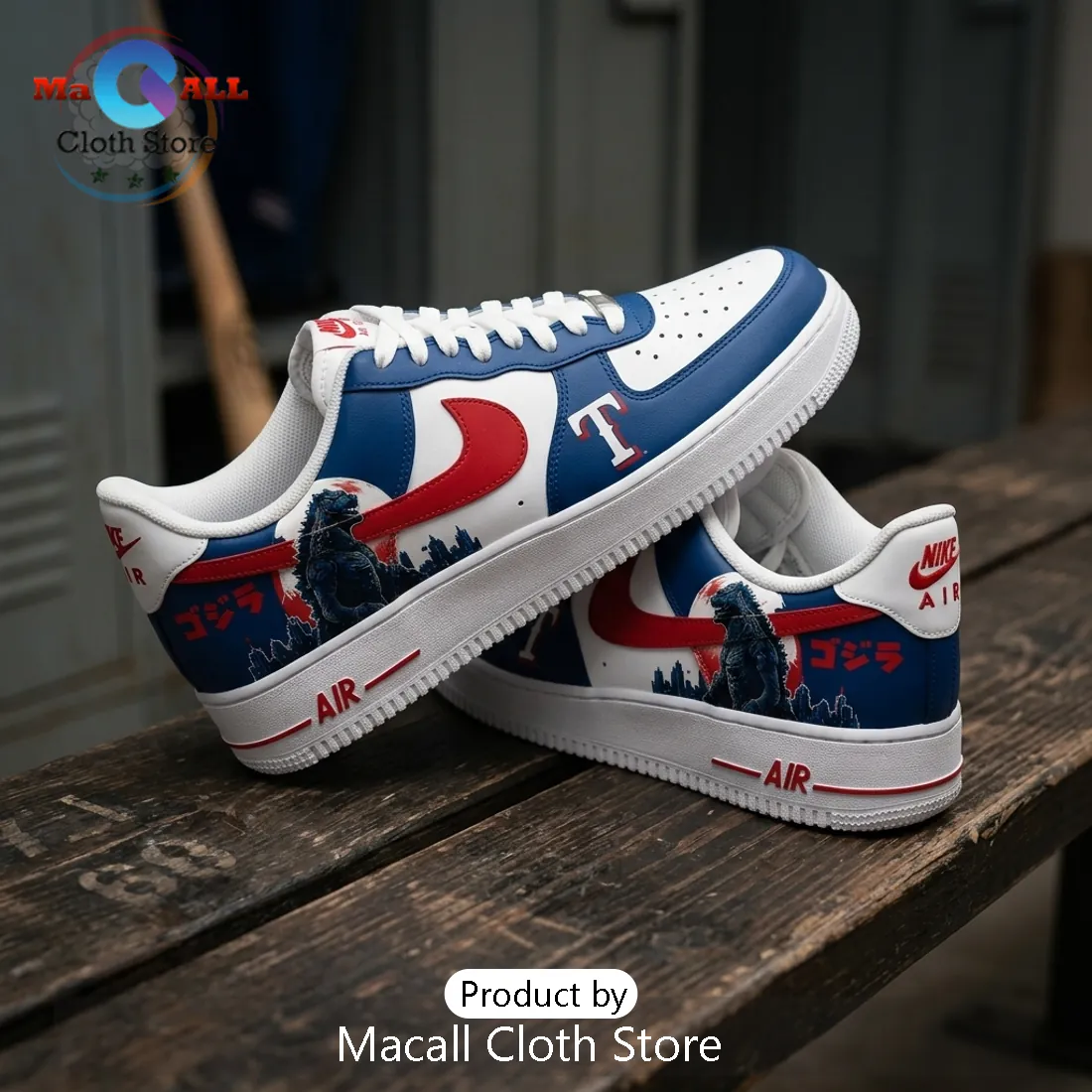 Texas Rangers Godzilla Minus One Custom Air Force 1 Sneakers Texas Rangers Godzilla Minus One Custom Air Force 1 Sneakers