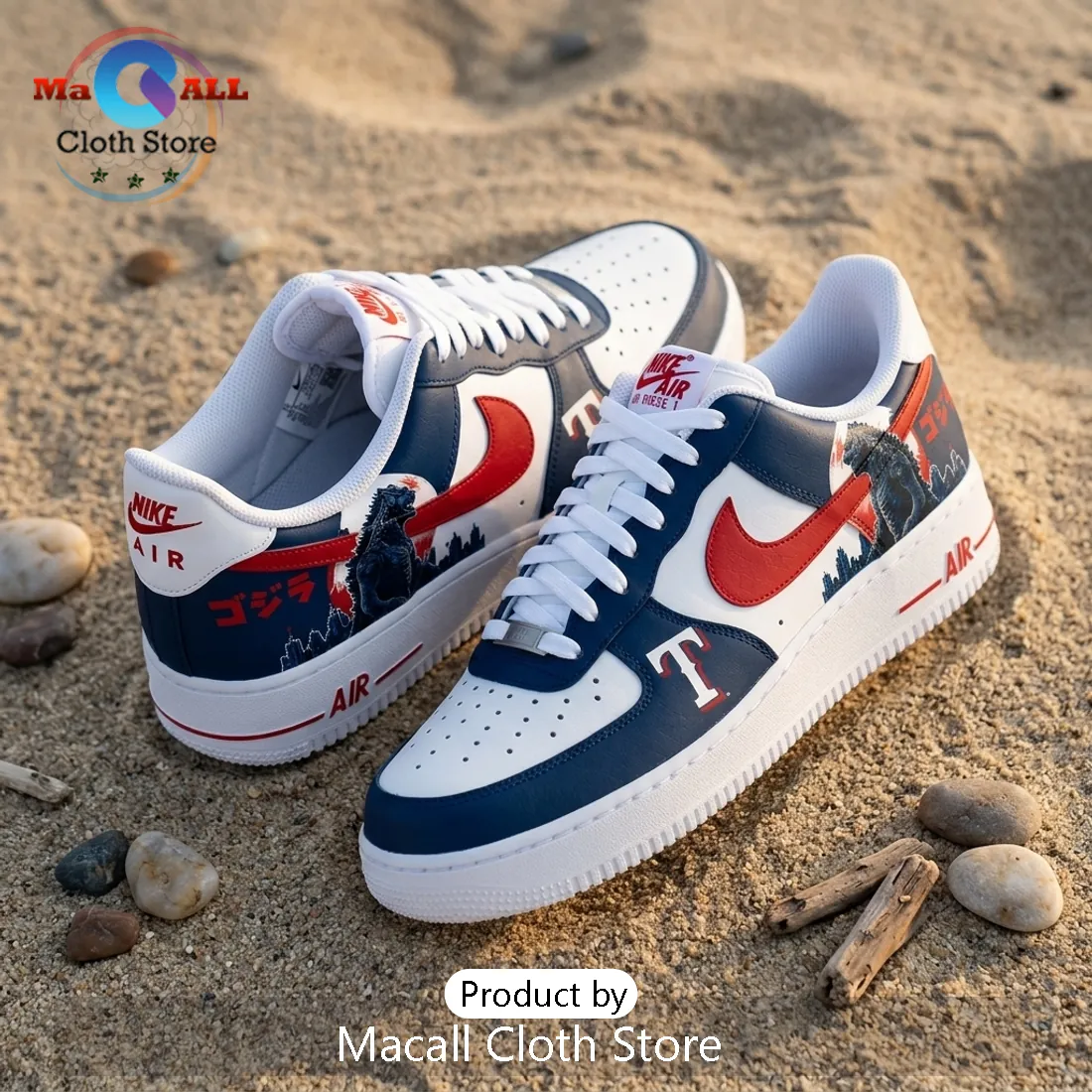 Texas Rangers Godzilla Minus One Custom Air Force 1 Sneakers Texas Rangers Godzilla Minus One Custom Air Force 1 Sneakers